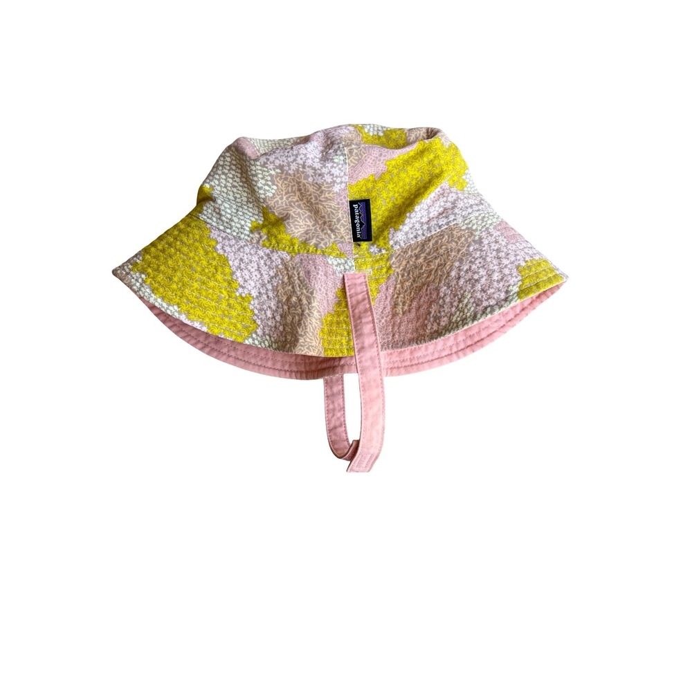 Patagonia Baby Sun Floppy Bucket Hat Pink Yellow Floral Fish Print Chin Strap